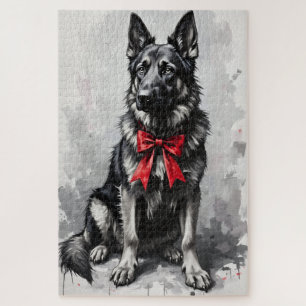 Deutscher Schäferhund Valentinstag Rotes Band Puzzle