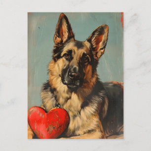 Deutscher Schäferhund Vintage Valentinstag  Postkarte