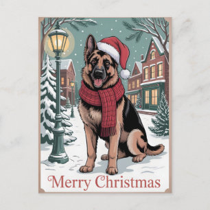 Deutscher Schäferhund vintage Weihnachten  Postkarte