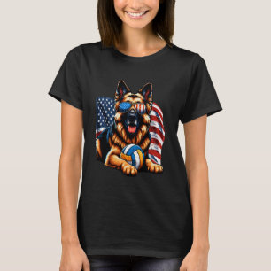 Deutscher Schäferhund Volleyball Liebhaber US Flag T-Shirt