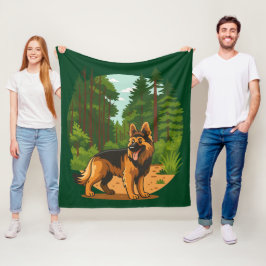 Deutscher Schäferhund Wald Abenteuer Hund  Fleecedecke