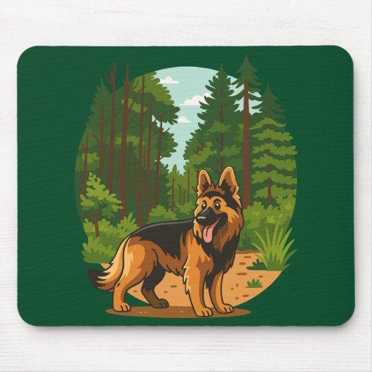 Deutscher Schäferhund Wald Abenteuer Hund Mousepad (Vorne)