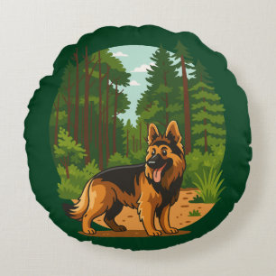 Deutscher Schäferhund Wald Abenteuer Hund Rundes Kissen