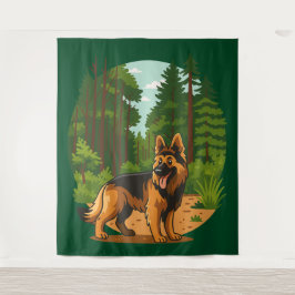 Deutscher Schäferhund Wald Abenteuer Hund  Wandteppich