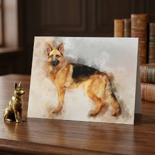 Deutscher Schäferhund Wasserfarben Kunst Druck Dankeskarte
