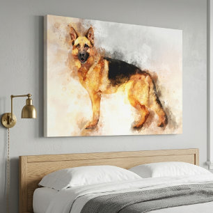 Deutscher Schäferhund Wasserfarben Kunst Druck Leinwanddruck