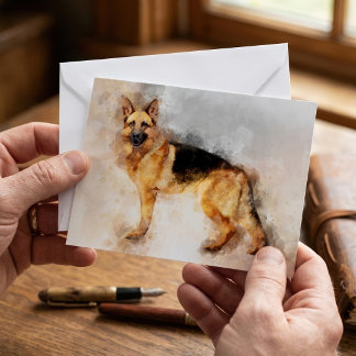 Deutscher Schäferhund Wasserfarben Kunst Druck Mitteilungskarte