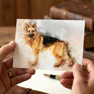 Deutscher Schäferhund Wasserfarben Kunst Druck Postkarte