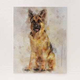 Deutscher Schäferhund Wasserfarbenporträt 03 Puzzle