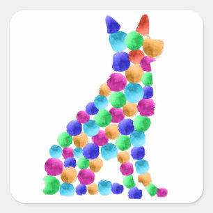Deutscher Schäferhund Watercolor Farbpunktart Quadratischer Aufkleber