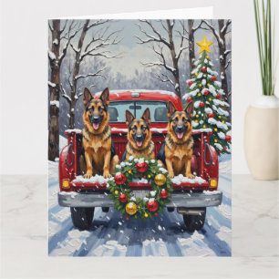 Deutscher Schäferhund Weihnachten Roter LKW Urlaub Karte