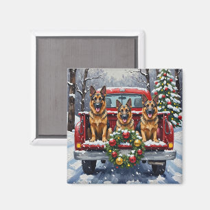 Deutscher Schäferhund Weihnachten Roter LKW Urlaub Magnet