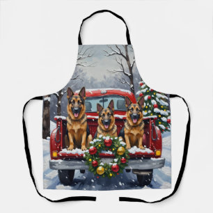 Deutscher Schäferhund Weihnachten Roter LKW Urlaub Schürze