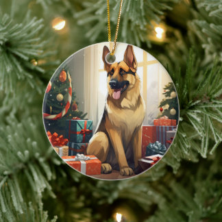 Deutscher Schäferhund-Weihnachts-Haustier-Ornament Keramik Ornament