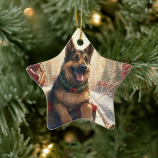Deutscher Schäferhund Weihnachts-Tier-Ornament, Hu Keramik Ornament