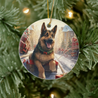 Deutscher Schäferhund Weihnachts-Tier-Ornament, Hu Keramik Ornament