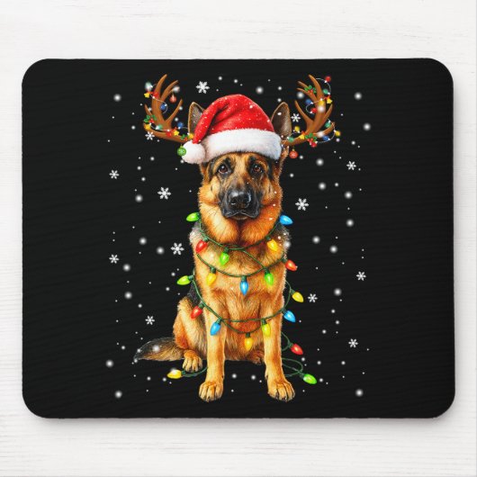 Deutscher Schäferhund Weihnachtsbaum Lichter Pyjam Mousepad (Vorne)