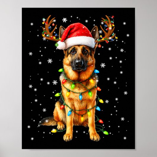 Deutscher Schäferhund Weihnachtsbaum Lichter Schla Poster (Vorne)