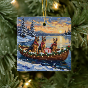 Deutscher Schäferhund Weihnachtsboot Urlaub Keramikornament