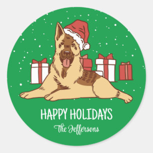 Deutscher Schäferhund Weihnachtshund Schnee Winter Runder Aufkleber