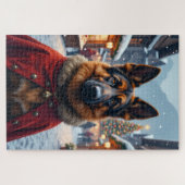 Deutscher Schäferhund Weihnachtskunst Puzzle (Horizontal)