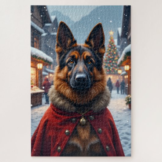 Deutscher Schäferhund Weihnachtskunst Puzzle (Vertikal)