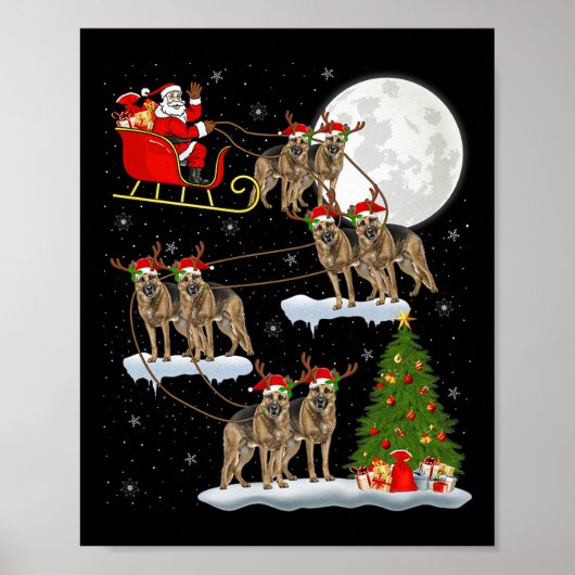 Deutscher Schäferhund Weihnachtsmann Schlitten Fli Poster (Vorne)