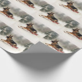 Deutscher Schäferhund Weihnachtsschnee im Winter Geschenkpapier (Ecke)