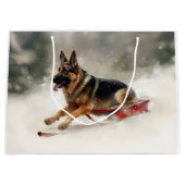 Deutscher Schäferhund Weihnachtsschnee im Winter Große Geschenktüte (Vorderseite)