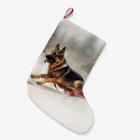Deutscher Schäferhund Weihnachtsschnee im Winter Kleiner Weihnachtsstrumpf (Vorderansicht (hängend))