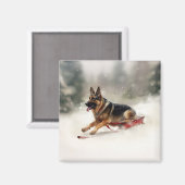 Deutscher Schäferhund Weihnachtsschnee im Winter Magnet (Vorderseite/Rückseite)