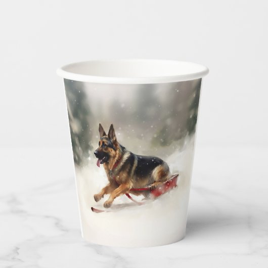 Deutscher Schäferhund Weihnachtsschnee im Winter Pappbecher (Vorderseite)