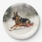 Deutscher Schäferhund Weihnachtsschnee im Winter Pappteller (Vorderseite)