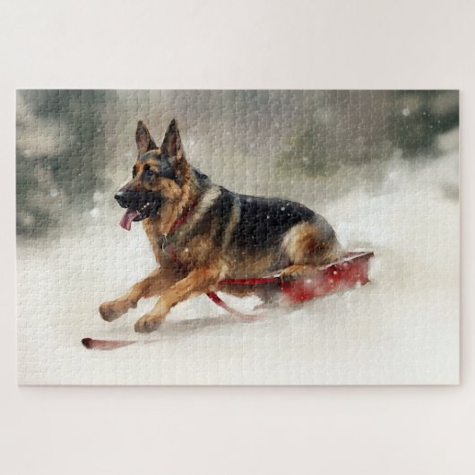 Deutscher Schäferhund Weihnachtsschnee im Winter Puzzle (Horizontal)