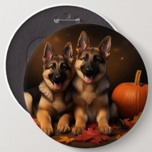 Deutscher Schäferhund Welpe Herbstfreude Kürbis Button