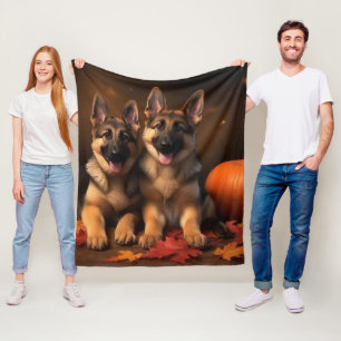 Deutscher Schäferhund-Welpe Herbstfreude Kürbis  Fleecedecke