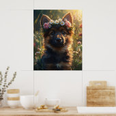 Deutscher Schäferhund-Welpe mit Blumenkrone Poster (Küche)