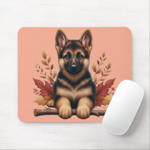 Deutscher Schäferhund-Welpe mit Herbstlaub Mousepad