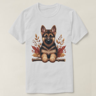 Deutscher Schäferhund-Welpe mit Herbstlaub T-Shirt