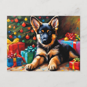 Deutscher Schäferhund-Welpe, Weihnachtsbaum, Gesch Feiertagspostkarte