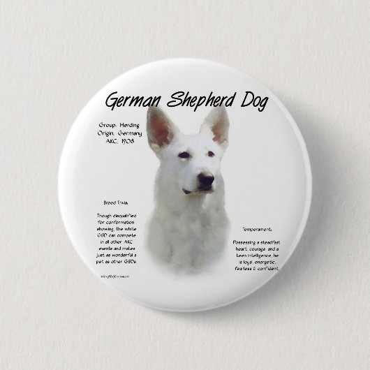 Deutscher Schäferhund (wht) Geschichtsdesign Button (Vorderseite)