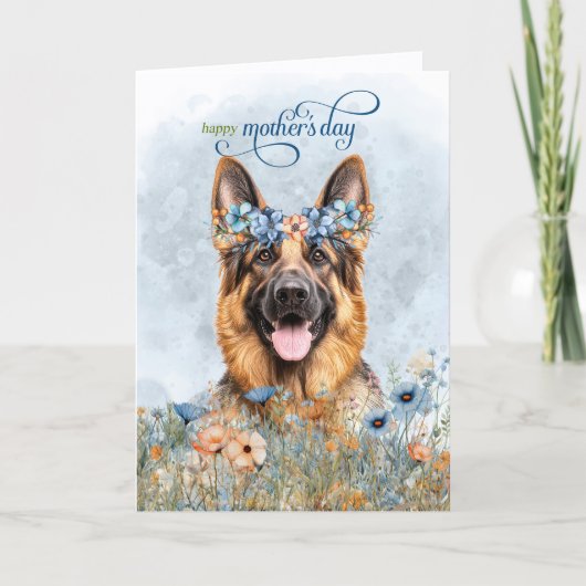 Deutscher Schäferhund Wildblumen Muttertag Feiertagskarte (Vorderseite)