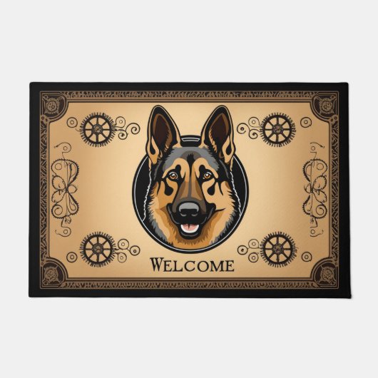 Deutscher Schäferhund Willkommen Surrealist Steamp Fußmatte (Vorderseite)