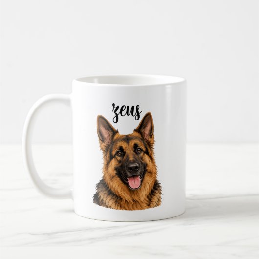 Deutscher Schäferhund Zeus Name Design | Starker H Kaffeetasse (Links)