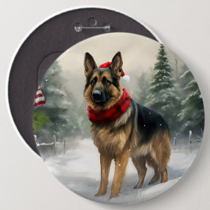 Deutscher Schäferhund zu Weihnachten im Schnee Button