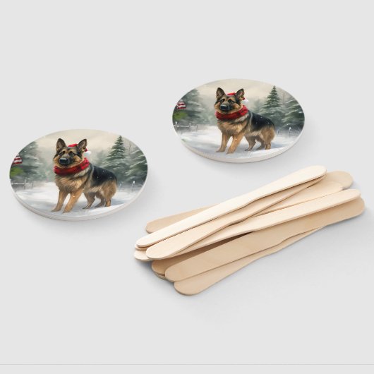 Deutscher Schäferhund zu Weihnachten im Schnee Fächer (Non-assembled)