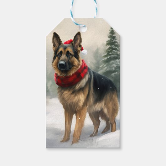 Deutscher Schäferhund zu Weihnachten im Schnee Geschenkanhänger (Vorderseite)