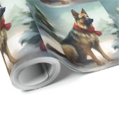 Deutscher Schäferhund zu Weihnachten im Schnee Geschenkpapier (Rolleneckpunkt)
