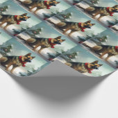 Deutscher Schäferhund zu Weihnachten im Schnee Geschenkpapier (Ecke)