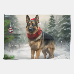Deutscher Schäferhund zu Weihnachten im Schnee Geschirrtuch